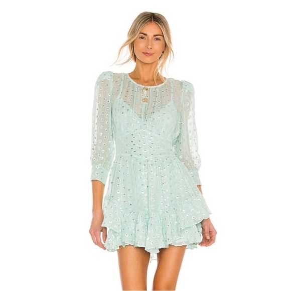 For Love and Lemons Mindy Mini Dress teal heart shaped